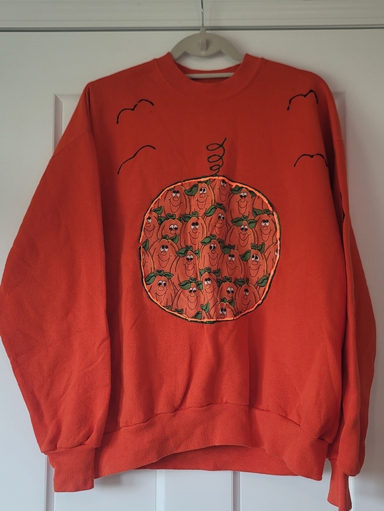 Jerzees Sweaters - 1995 Vintage Jerzees Orange Crewneck Sweatshirt With Homemade Pumpkin Graphics